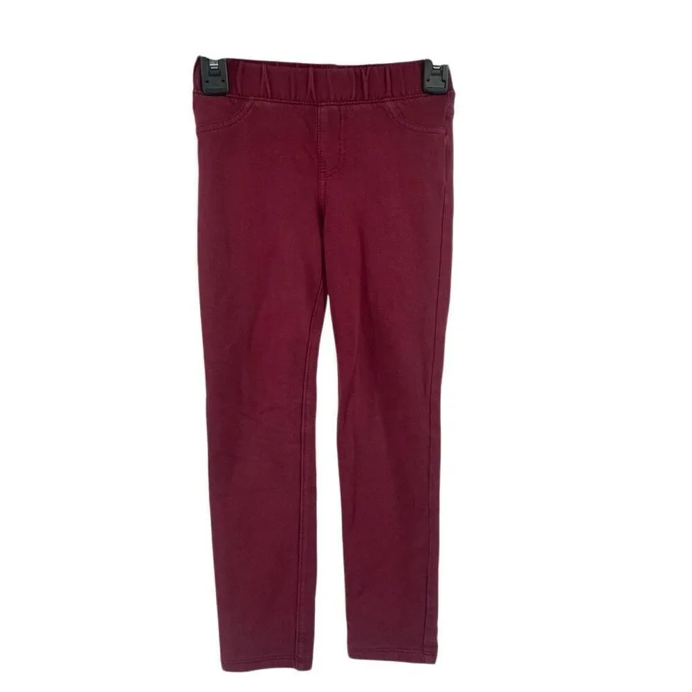 Cat & Jack Girls Burgundy Pull On Jegging Leggings Size 5T Stretch Faux Pockets